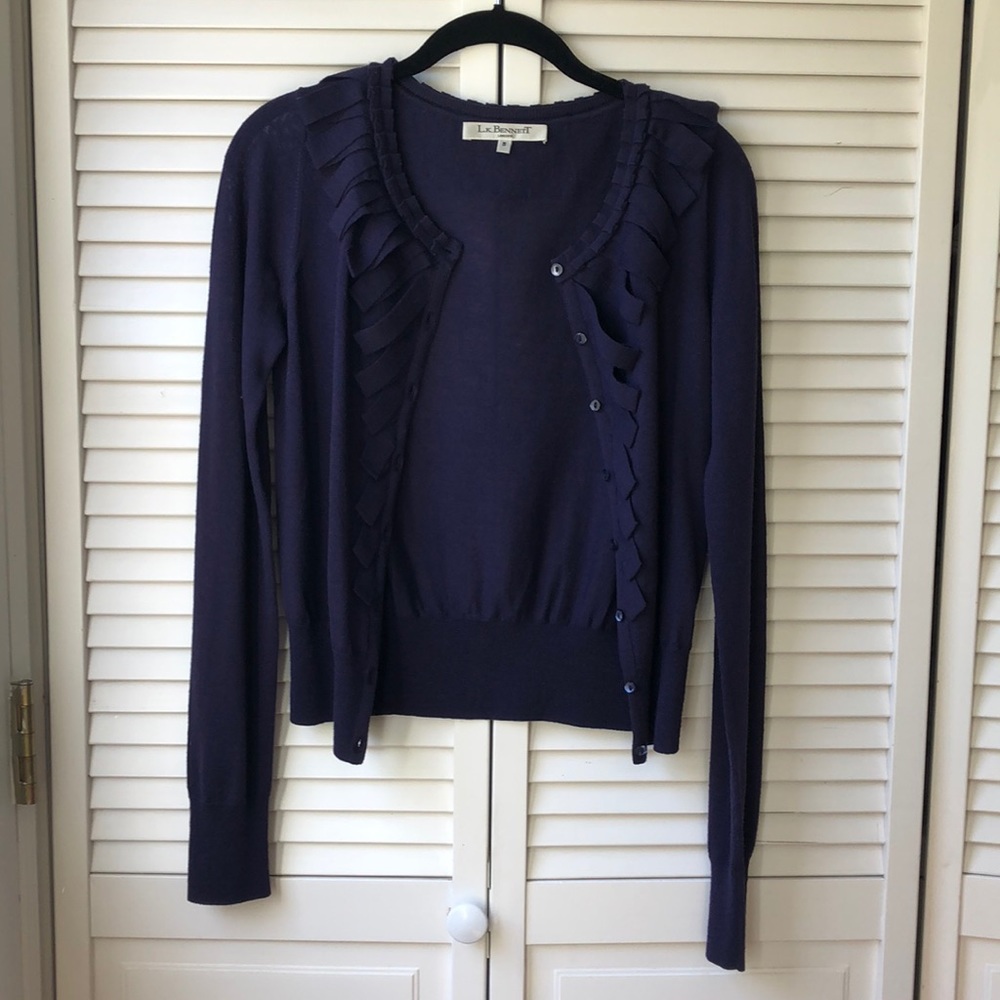 LK BENNETT Small 100% Merino Wool Purple Cardigan